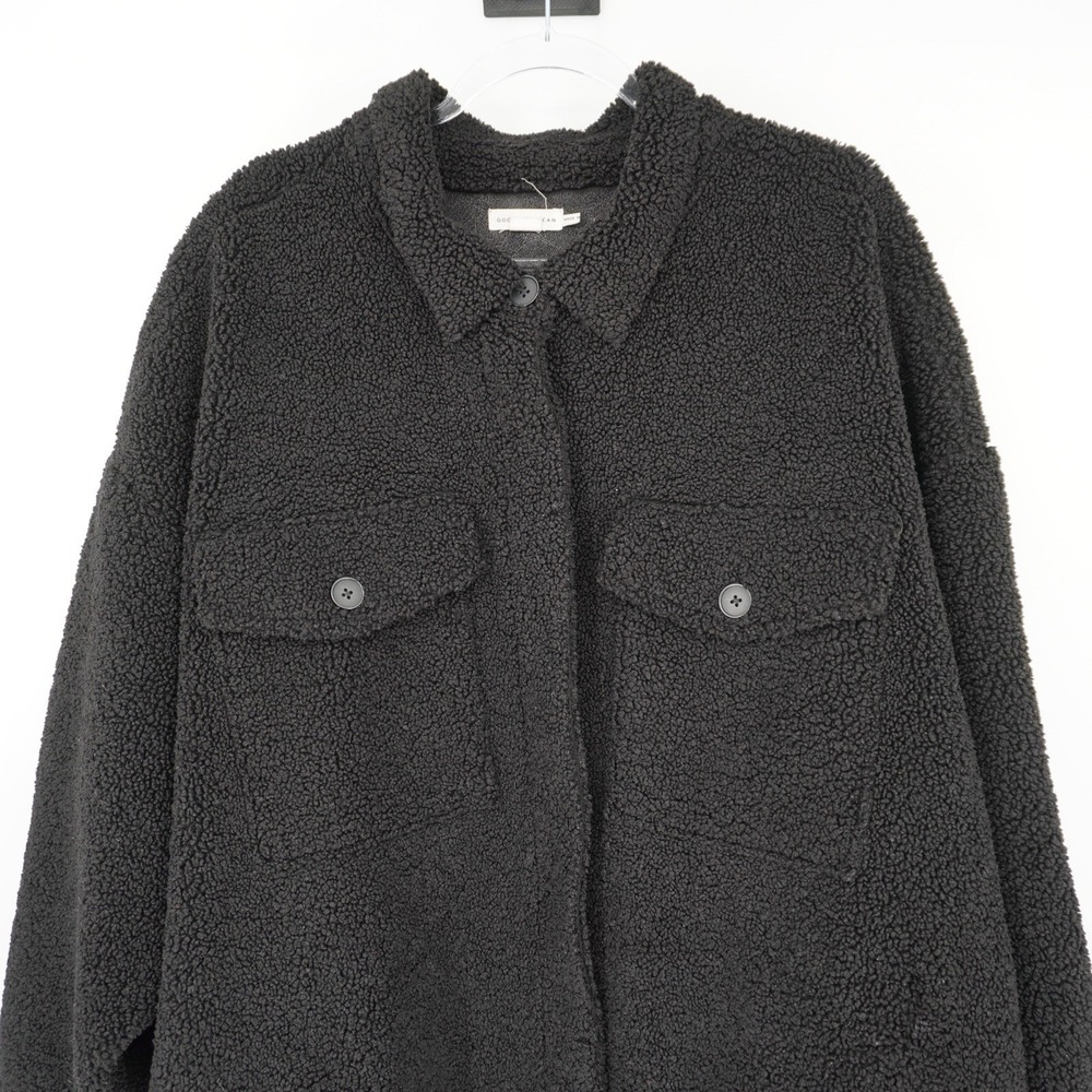 Good American Sherpa Shacket Jacket Midnight Black size 5/6 Faux Leather - Picture 5 of 13